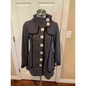 Knitted Dove Black Cotton Button Up High Collar Jacket, Size XS